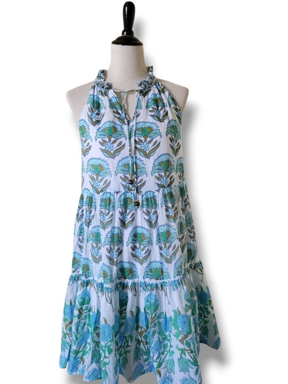 Calypso St Barth Cotton Peasant Tiered Halter Dress Batik Medallion L